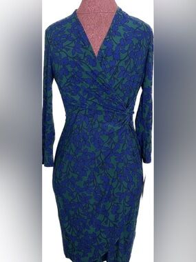 Chaps Women's Dress Gathered Faux-Wrap Green Size M Retail $100